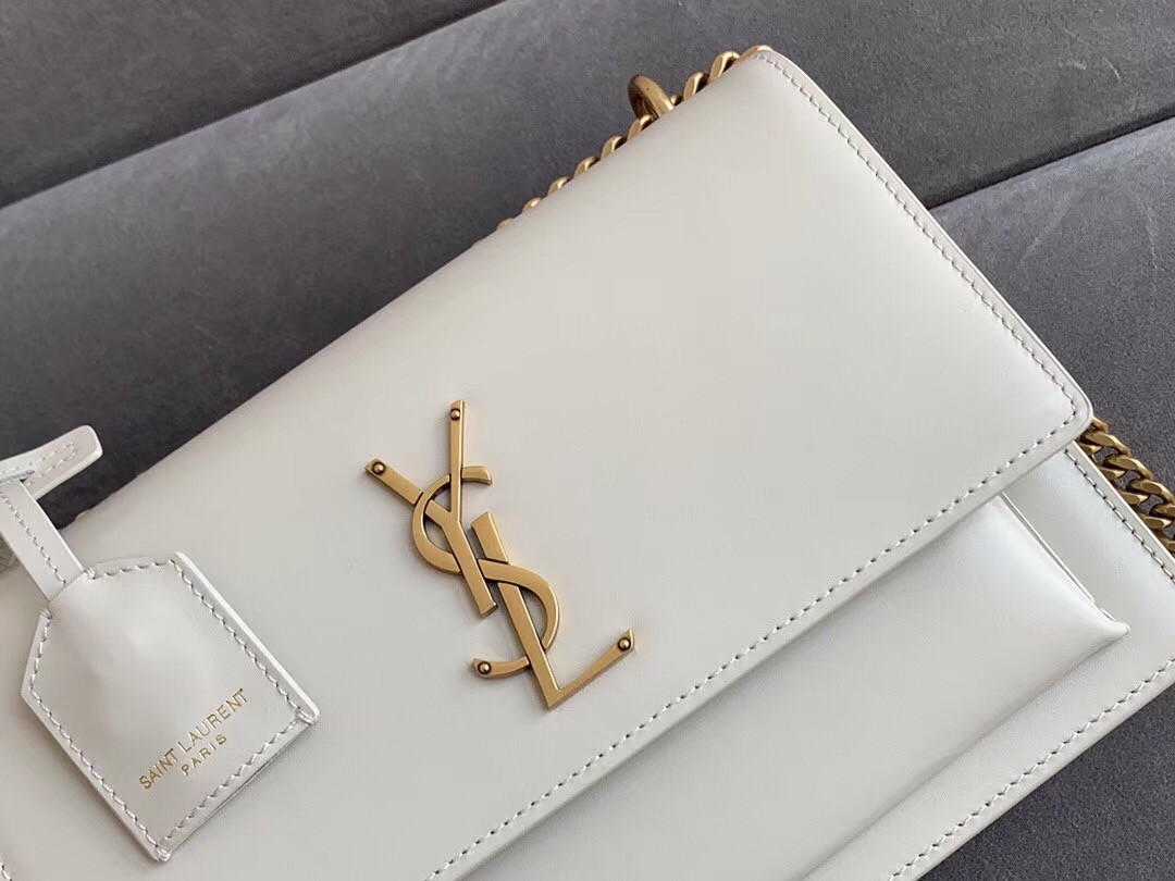 Saint Laurent Sunset Medium Bag In White Calfskin