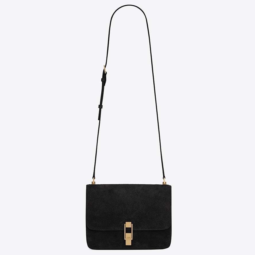 Saint Laurent Carre Satchel Bag In Black Suede Leather