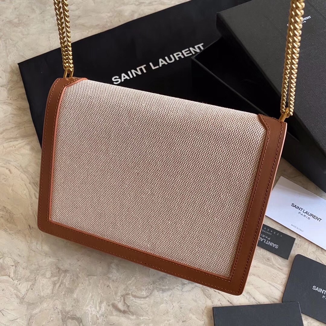 Saint Laurent Cassandra Clasp Bag In Beige Canvas