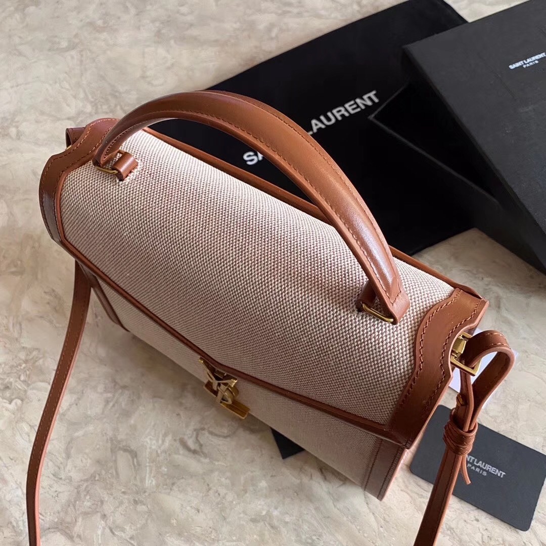 Saint Laurent Cassandra Medium Bag In Beige Canvas