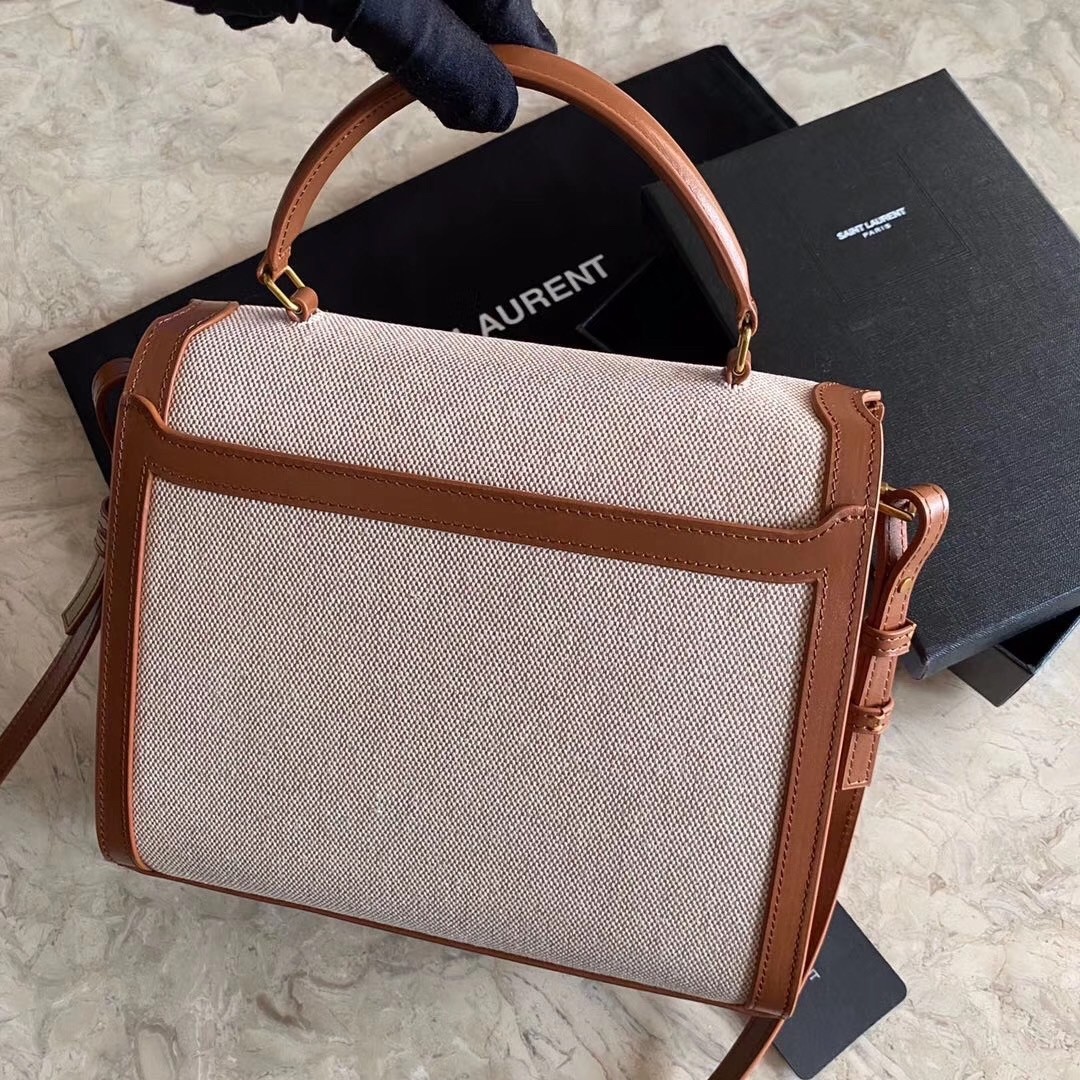 Saint Laurent Cassandra Medium Bag In Beige Canvas