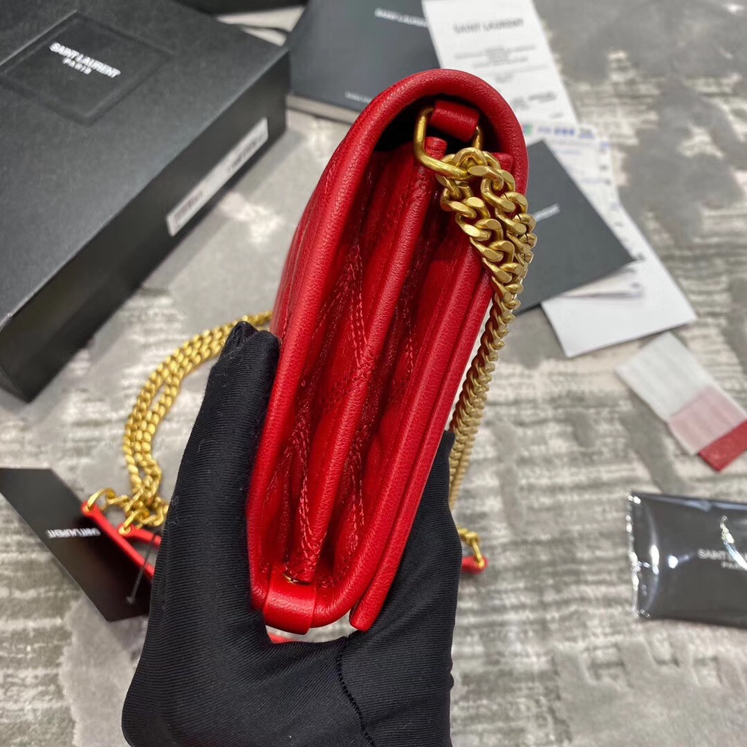 Saint Laurent WOC Becky Chain Wallet In Red Lambskin