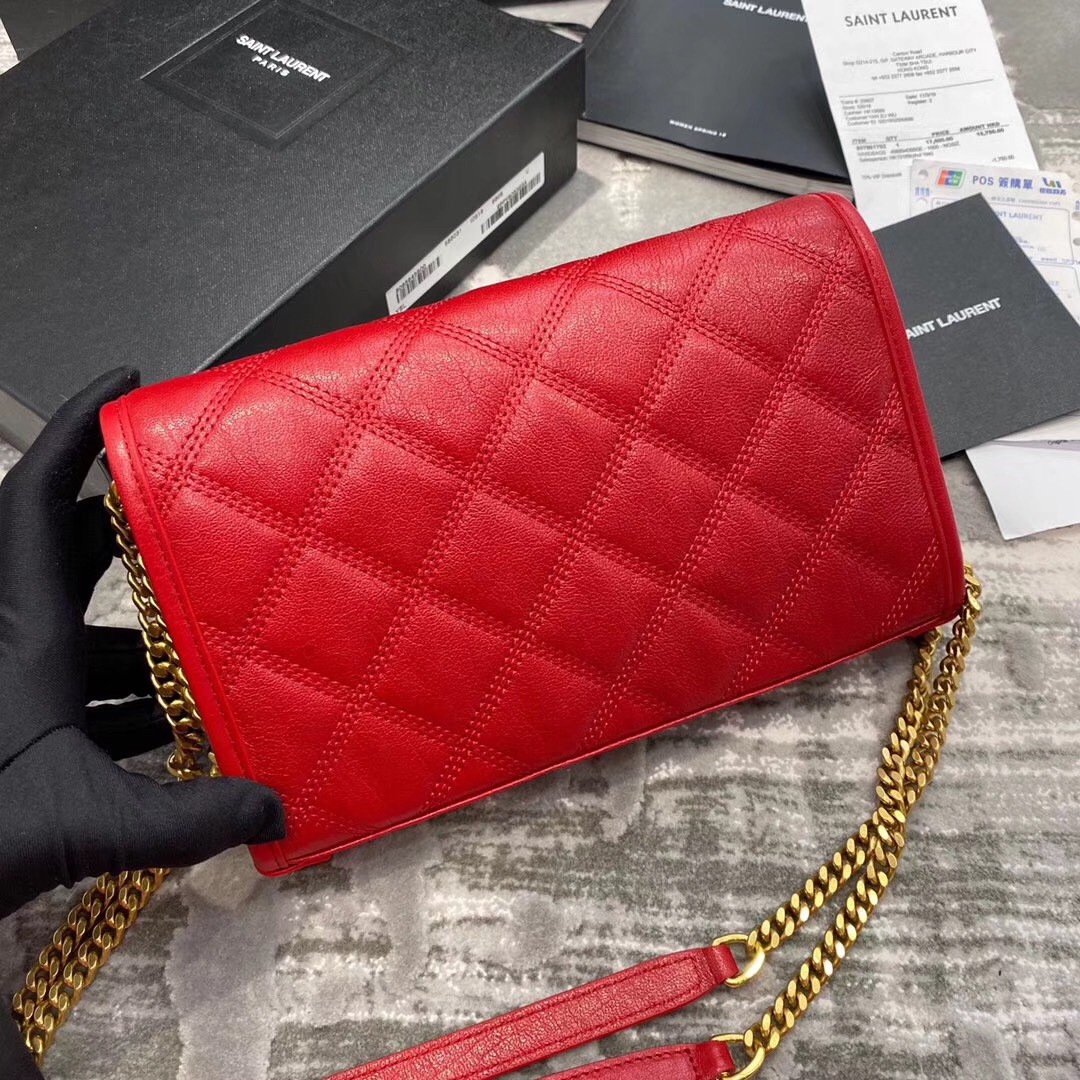 Saint Laurent WOC Becky Chain Wallet In Red Lambskin