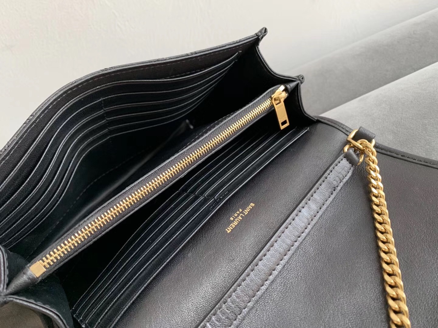 Saint Laurent WOC Becky Chain Wallet In Black Lambskin