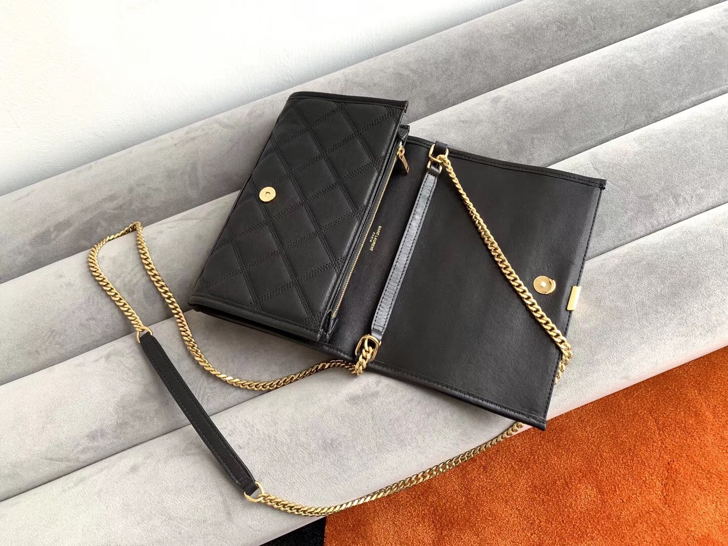 Saint Laurent WOC Becky Chain Wallet In Black Lambskin