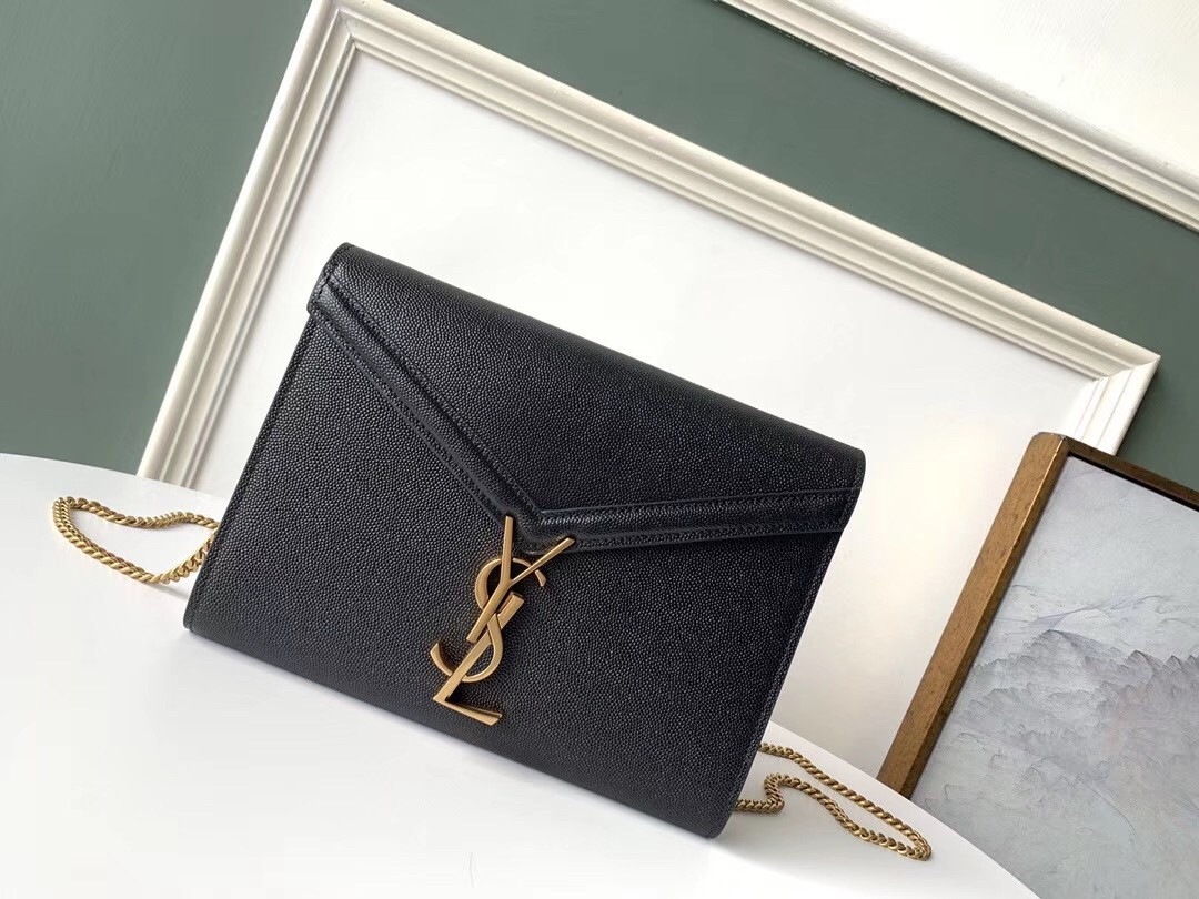 Saint Laurent WOC Cassandra Chain Wallet In Black Leather