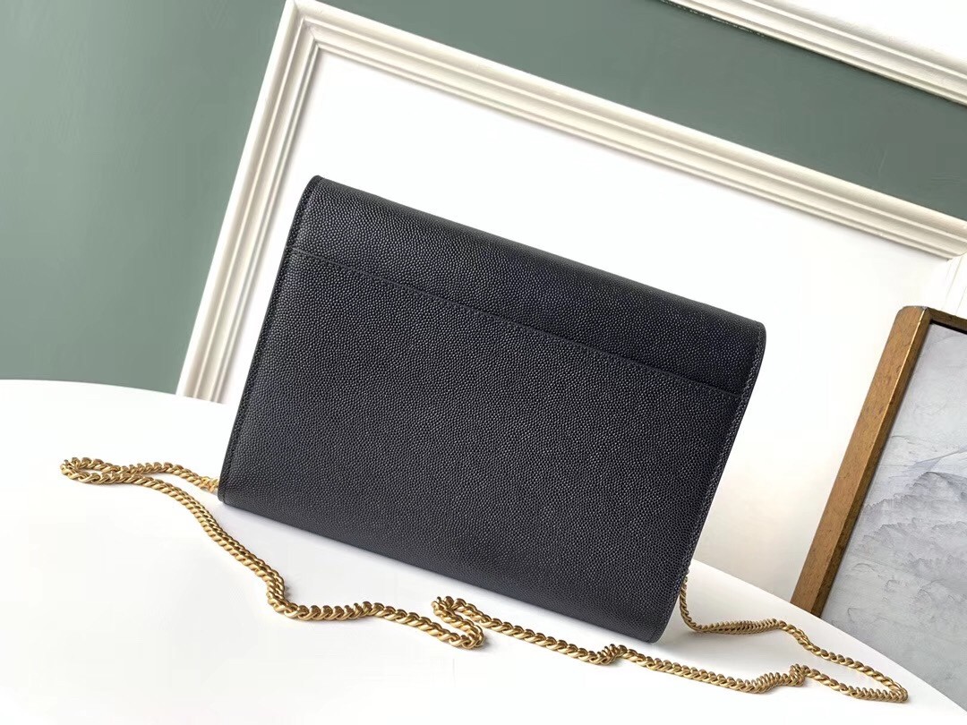 Saint Laurent WOC Cassandra Chain Wallet In Black Leather