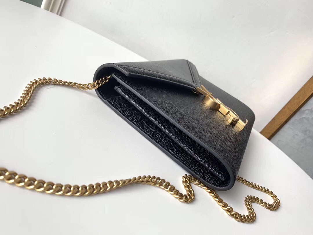 Saint Laurent WOC Cassandra Chain Wallet In Black Leather