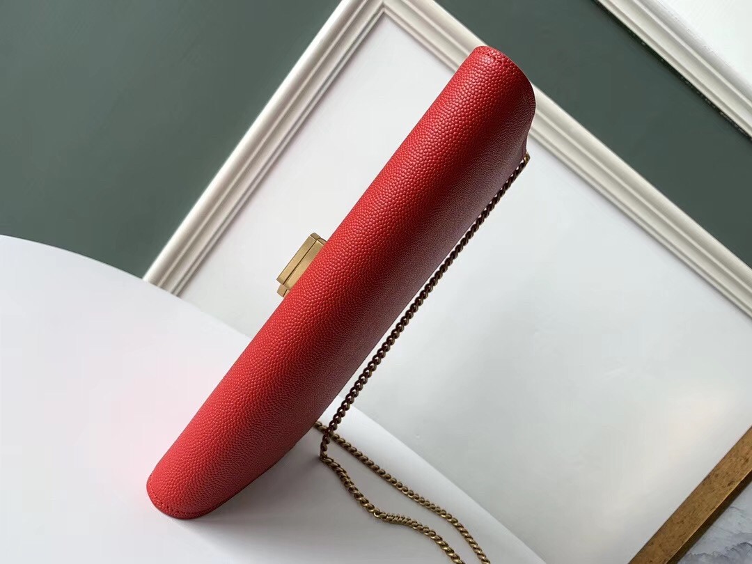 Saint Laurent WOC Cassandra Chain Wallet In Red Leather