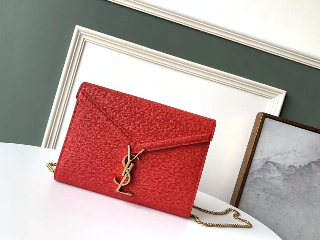 Saint Laurent WOC Cassandra Chain Wallet In Red Leather