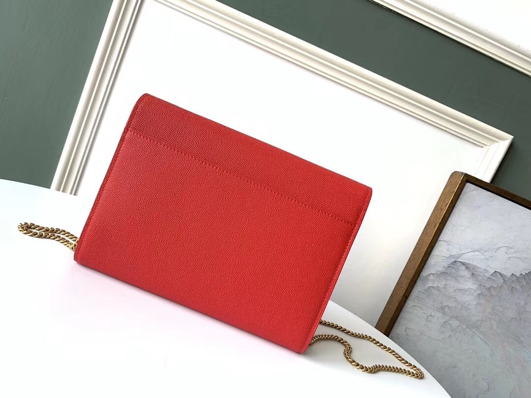 Saint Laurent WOC Cassandra Chain Wallet In Red Leather