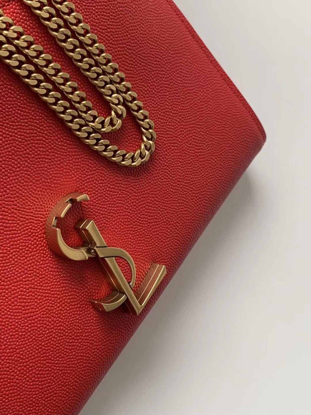 Saint Laurent WOC Cassandra Chain Wallet In Red Leather