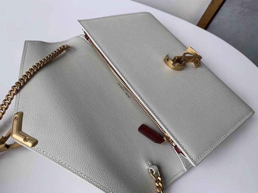 Saint Laurent WOC Cassandra Chain Wallet In White Leather