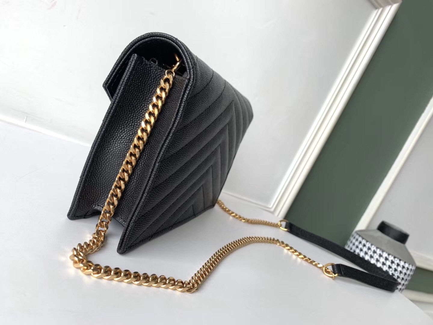 Saint Laurent WOC Envelope Chain Wallet In Black Leather