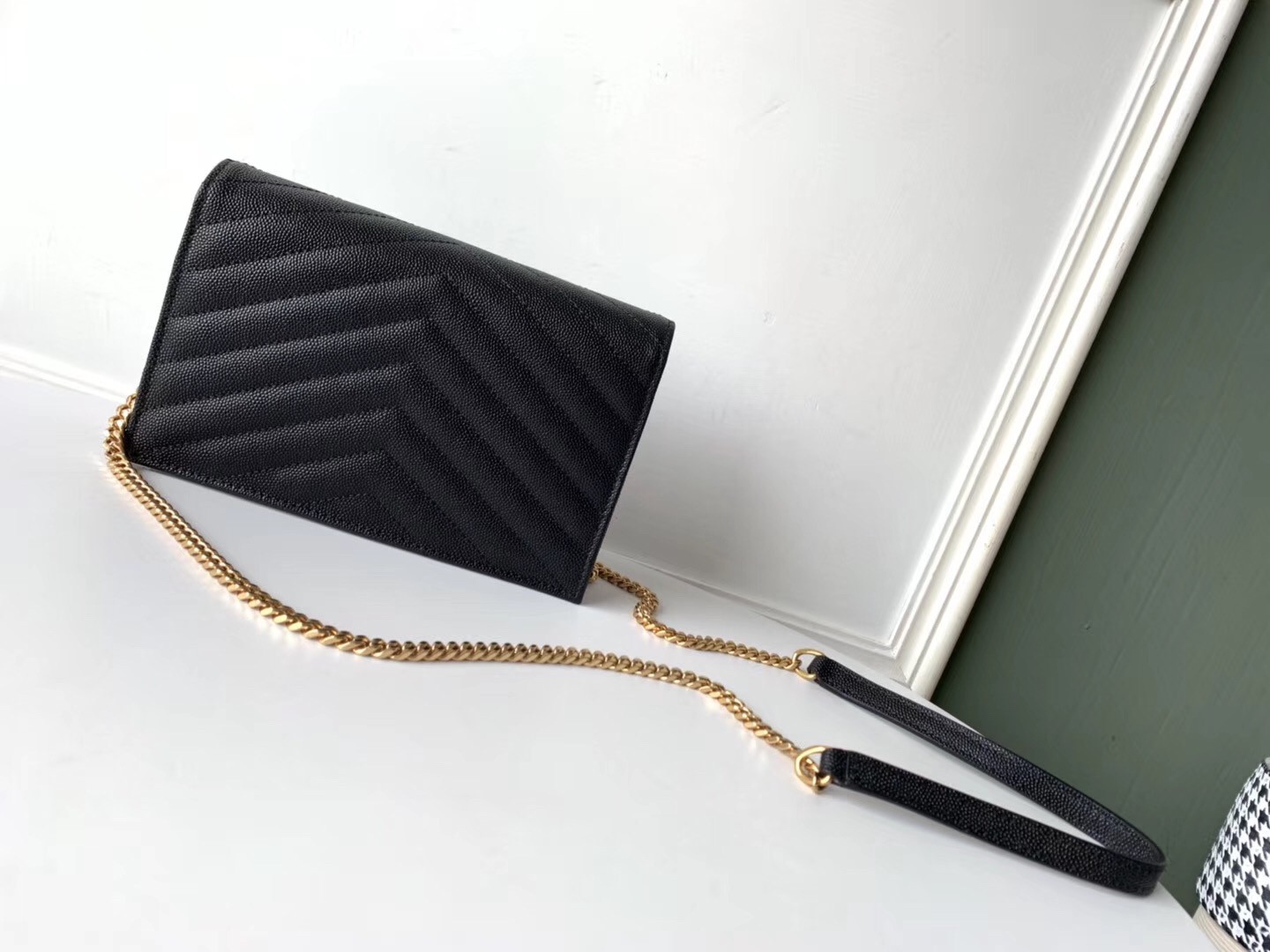 Saint Laurent WOC Envelope Chain Wallet In Black Leather