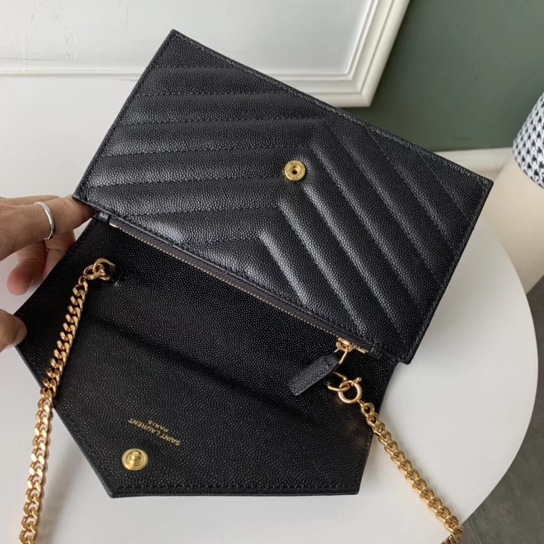 Saint Laurent WOC Envelope Chain Wallet In Black Leather