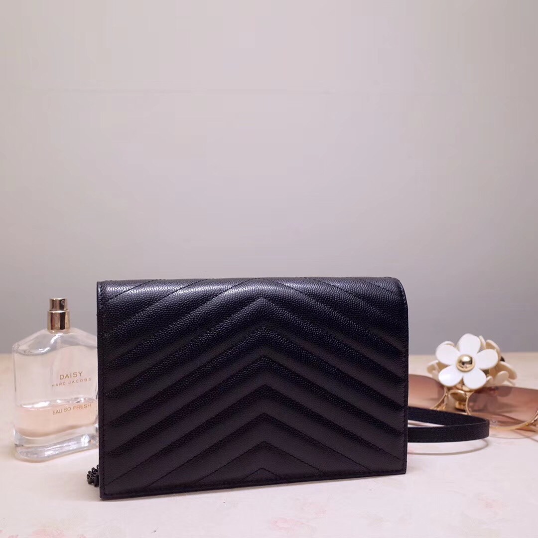 Saint Laurent WOC Envelope Chain Wallet All Black