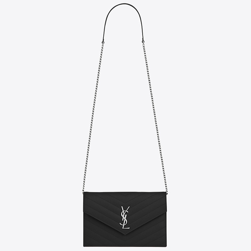 Saint Laurent WOC Envelope Chain Wallet In Noir Leather