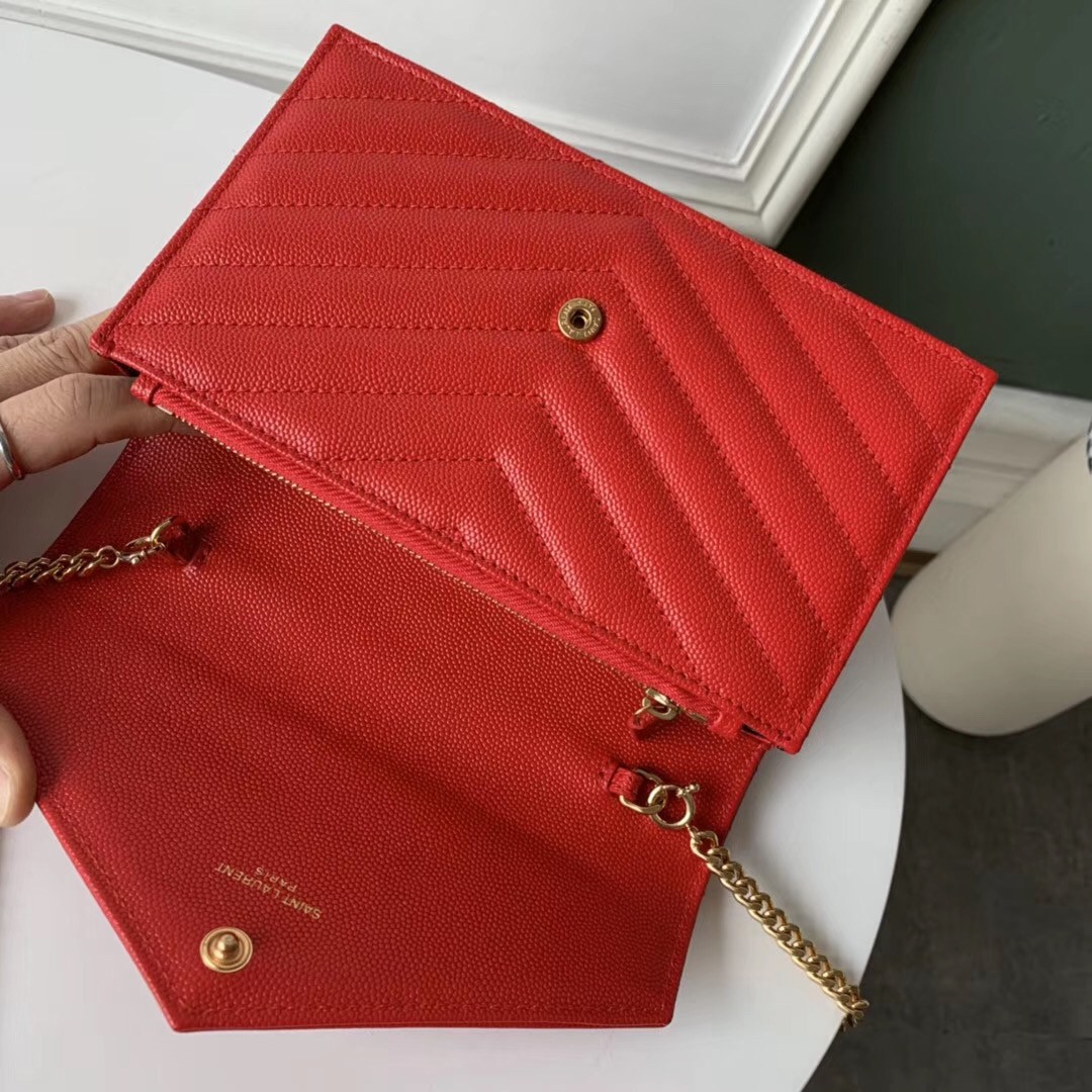 Saint Laurent WOC Envelope Chain Wallet In Red Leather