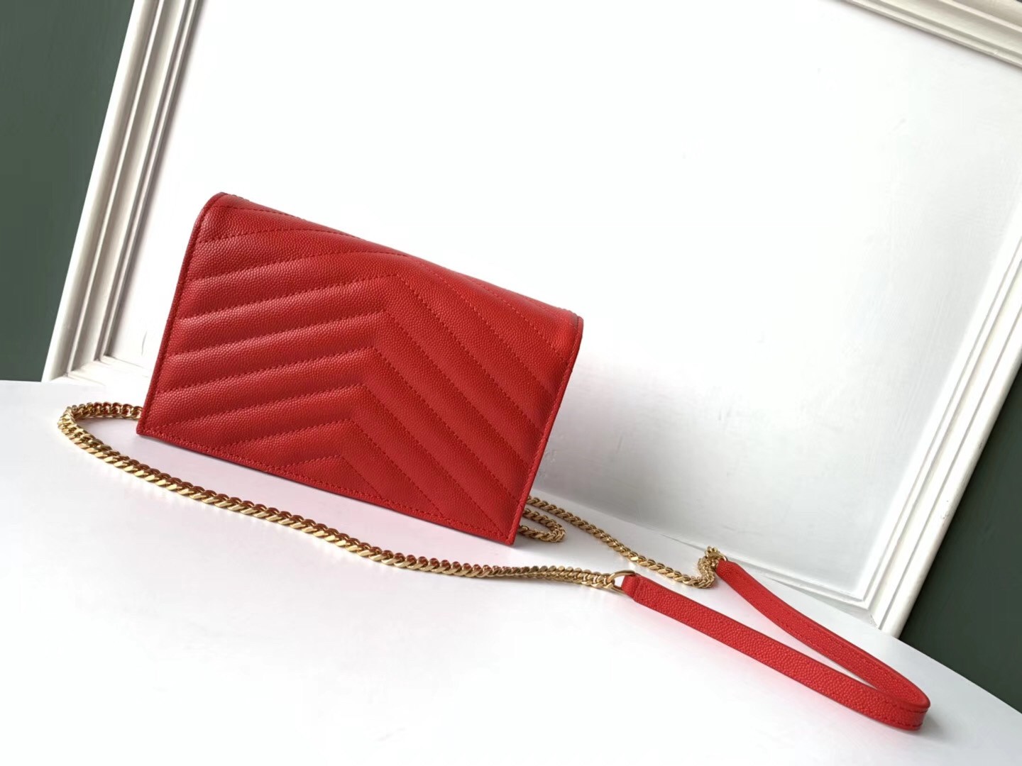 Saint Laurent WOC Envelope Chain Wallet In Red Leather