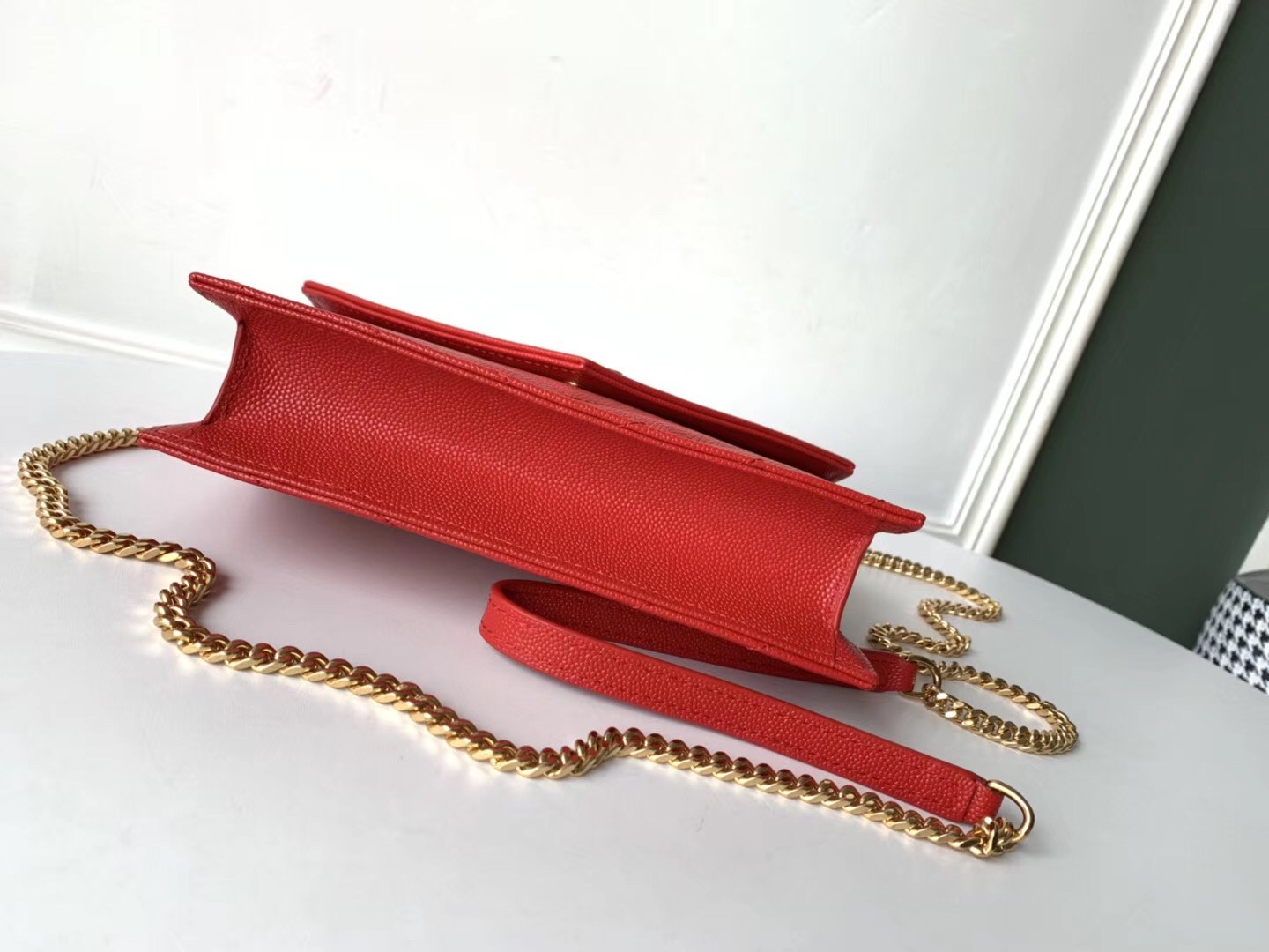 Saint Laurent WOC Envelope Chain Wallet In Red Leather