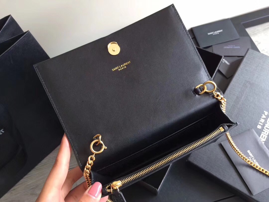 Saint Laurent WOC Kate Tassel Chain Wallet In Black Calfskin