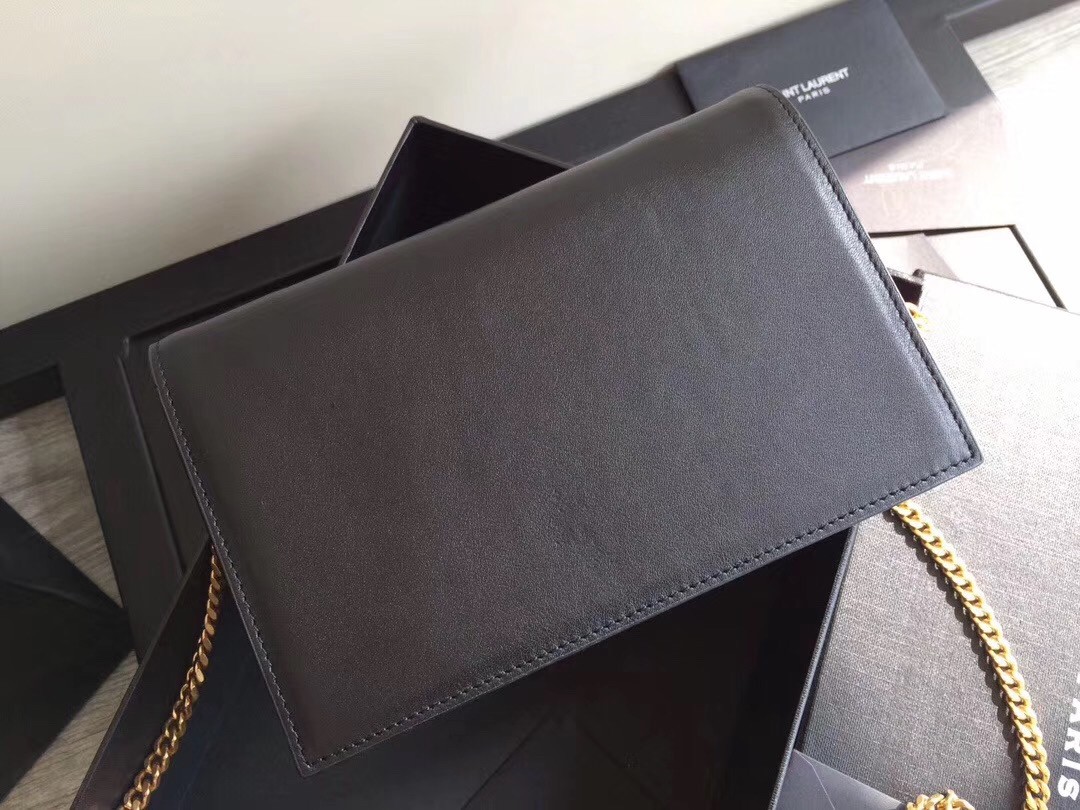 Saint Laurent WOC Kate Tassel Chain Wallet In Black Calfskin