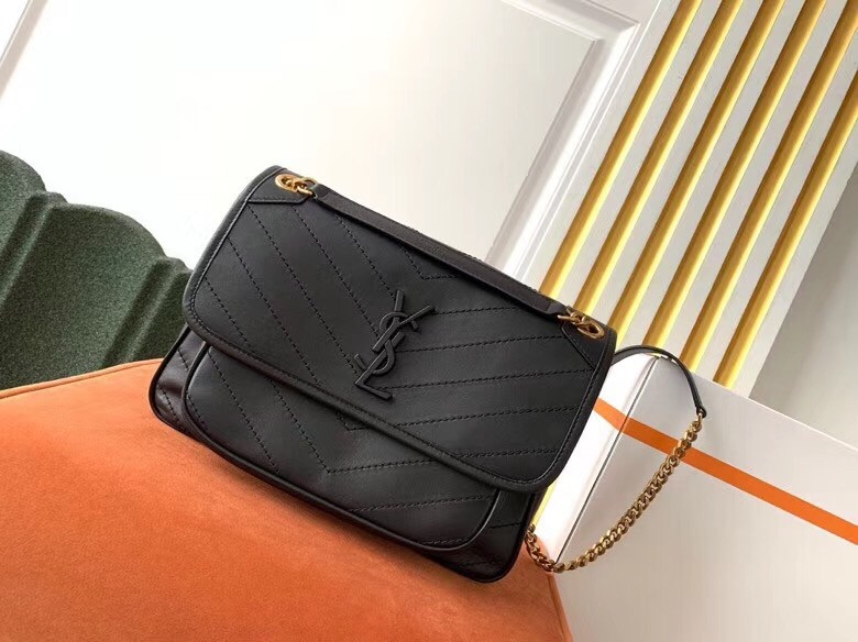 Saint Laurent Medium Niki Bag In Black Lambskin