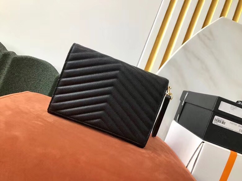 Saint Laurent Monogram Clutch In Black Grained Leather