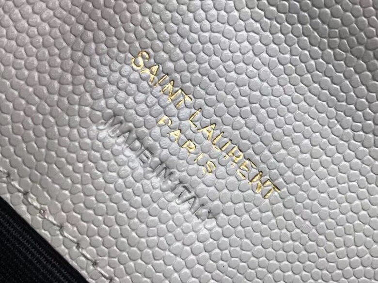 Saint Laurent Monogram Clutch In White Grained Leather