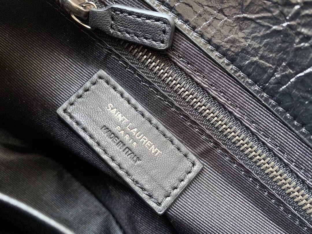 Saint Laurent WOC Niki Chain Wallet In Black Crinkled Leather