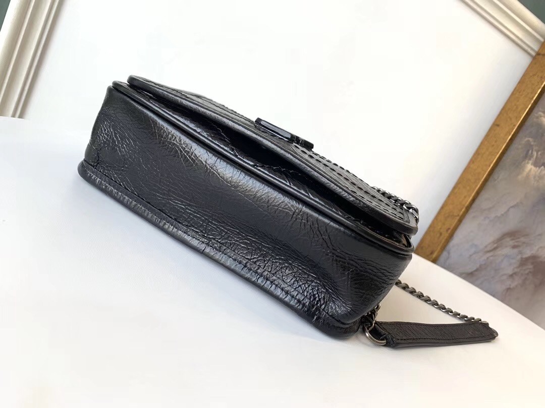 Saint Laurent WOC Niki Chain Wallet In Black Crinkled Leather