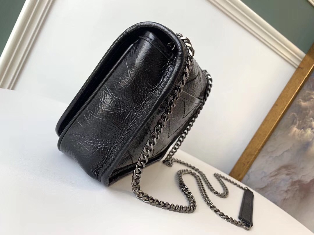 Saint Laurent WOC Niki Chain Wallet In Black Crinkled Leather