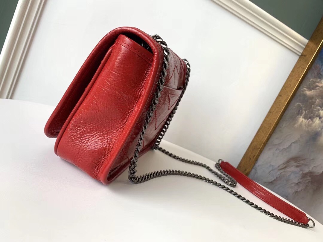 Saint Laurent WOC Niki Chain Wallet In Red Crinkled Leather