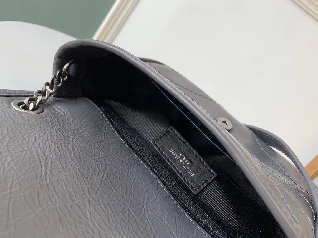 Saint Laurent WOC Niki Chain Wallet In Storm Crinkled Leather