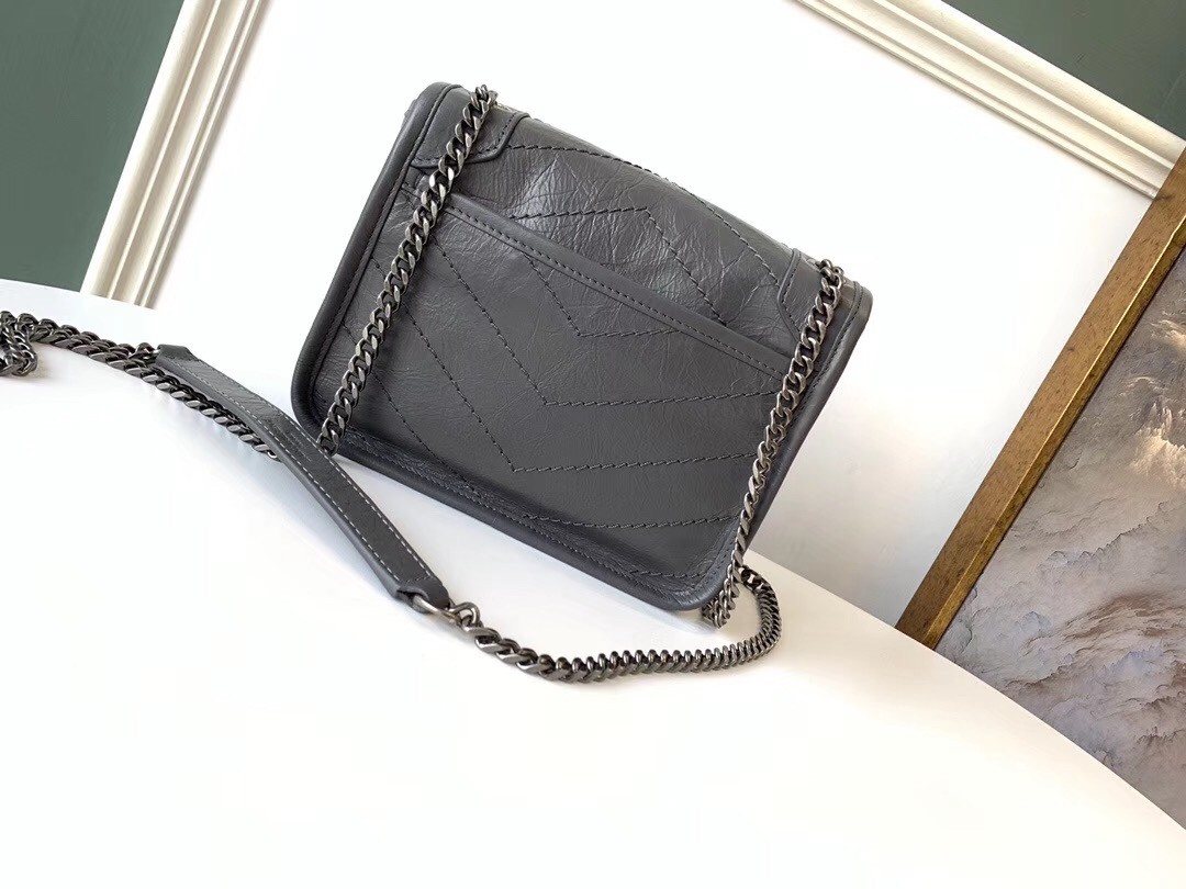 Saint Laurent WOC Niki Chain Wallet In Storm Crinkled Leather