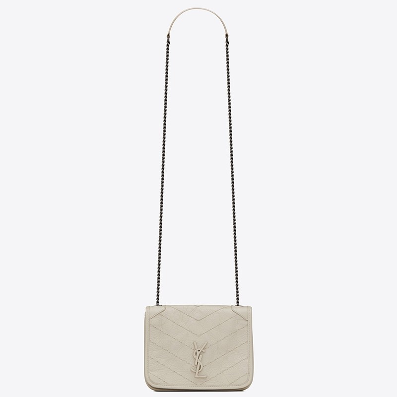 Saint Laurent WOC Niki Chain Wallet In White Crinkled Leather