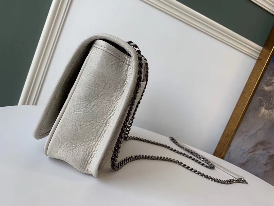 Saint Laurent WOC Niki Chain Wallet In White Crinkled Leather