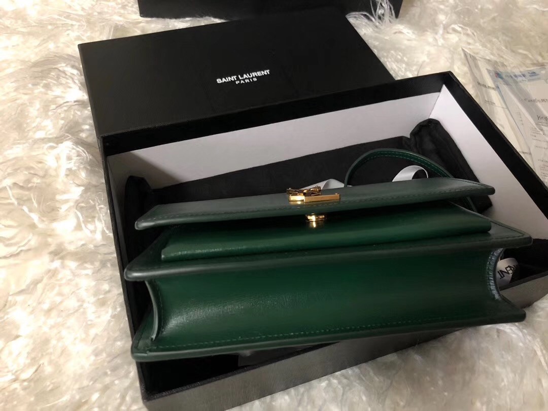 Saint Laurent WOC Sunset Chain Wallet In Green Calfskin