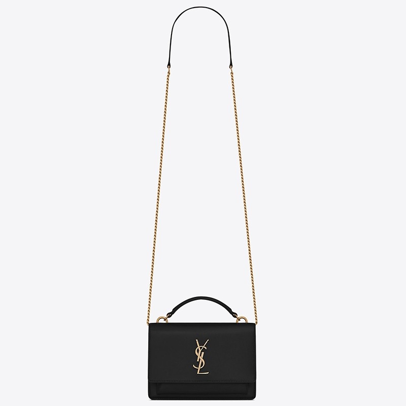 Saint Laurent WOC Sunset Chain Wallet In Black Calfskin