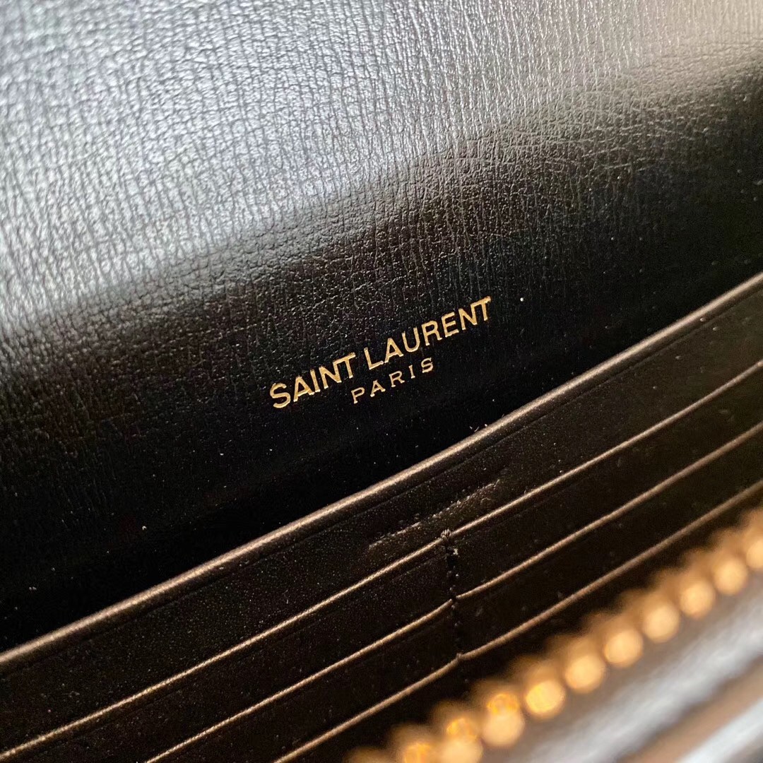 Saint Laurent WOC Sunset Chain Wallet In Black Calfskin