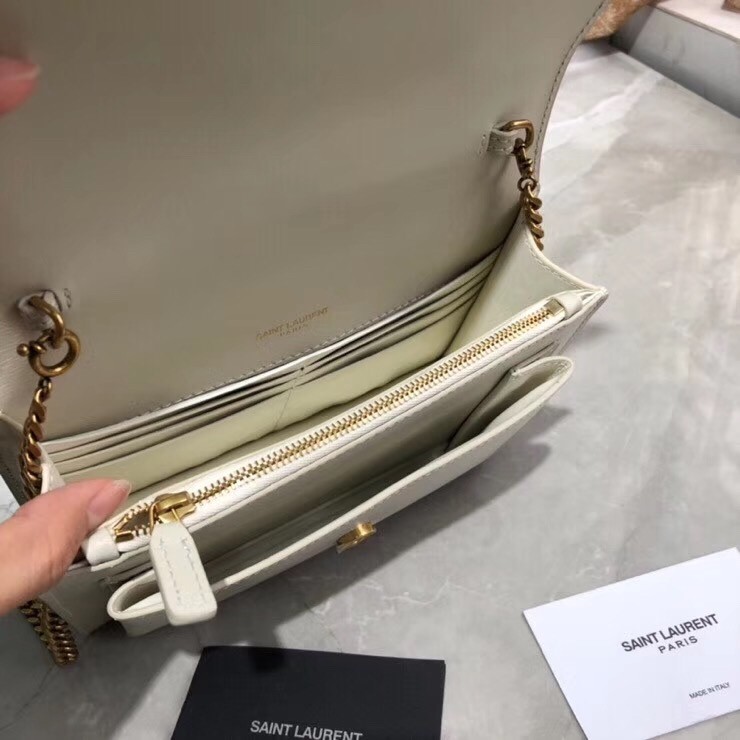 Saint Laurent WOC Sunset Chain Wallet In White Calfskin