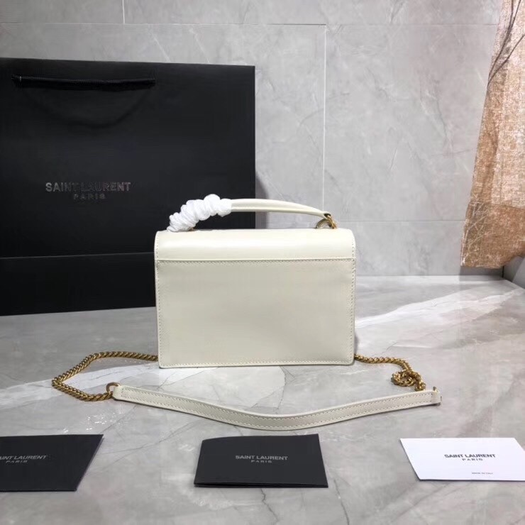 Saint Laurent WOC Sunset Chain Wallet In White Calfskin