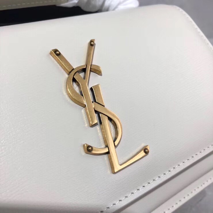 Saint Laurent WOC Sunset Chain Wallet In White Calfskin