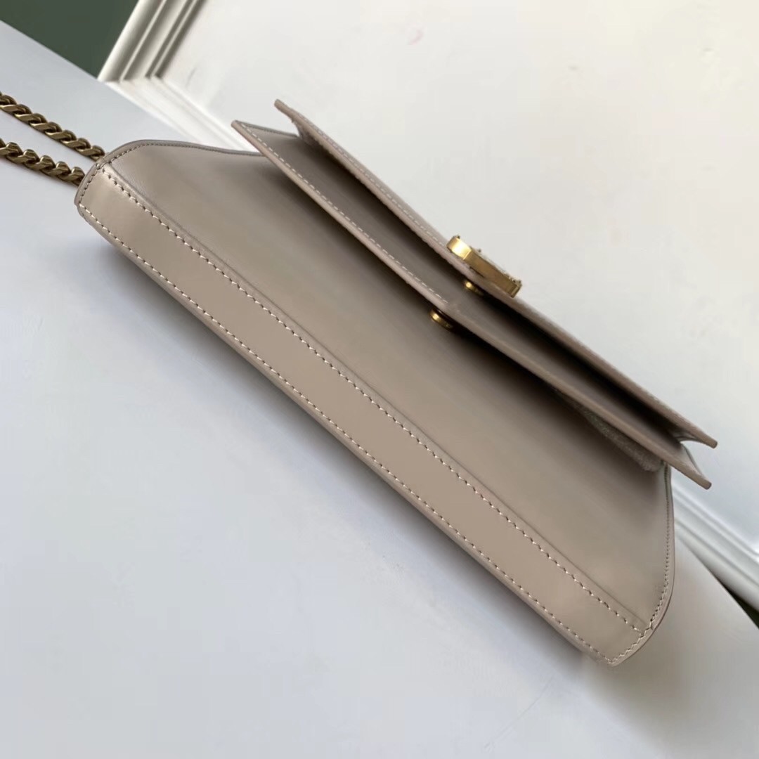 Saint Laurent WOC Sulpice Chain Wallet In Beige Calfskin