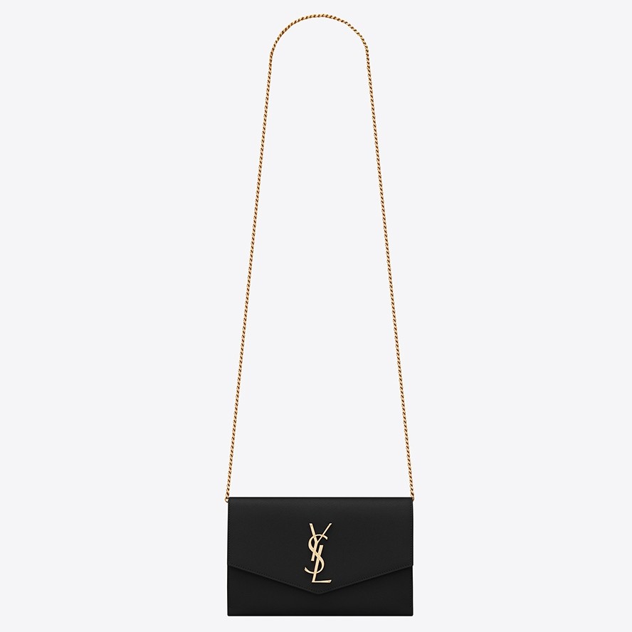 Saint Laurent WOC Uptown Chain Wallet In Black Leather