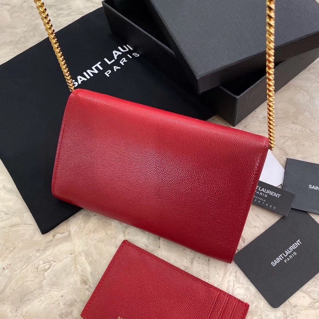 Saint Laurent WOC Uptown Chain Wallet In Red Leather