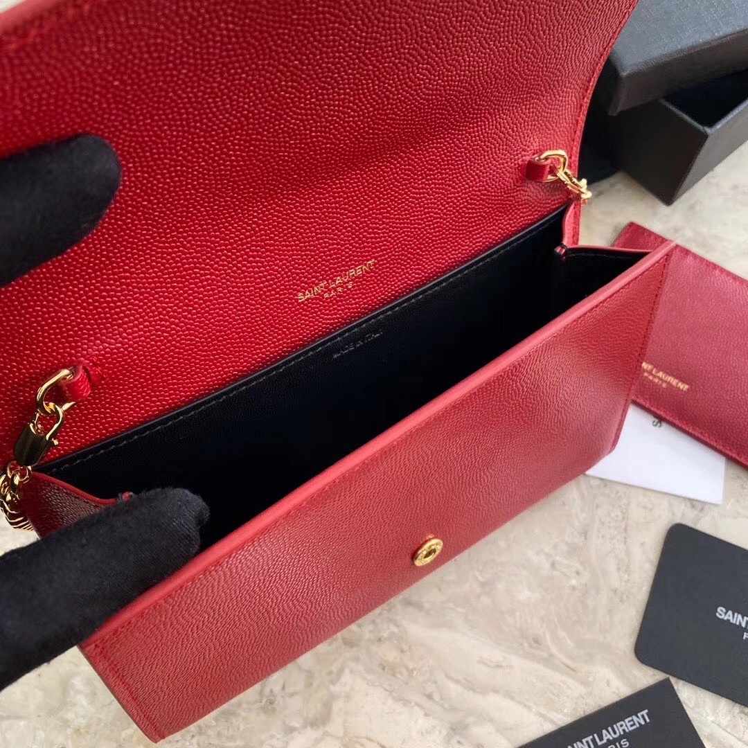 Saint Laurent WOC Uptown Chain Wallet In Red Leather