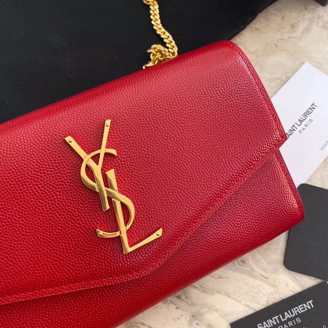 Saint Laurent WOC Uptown Chain Wallet In Red Leather