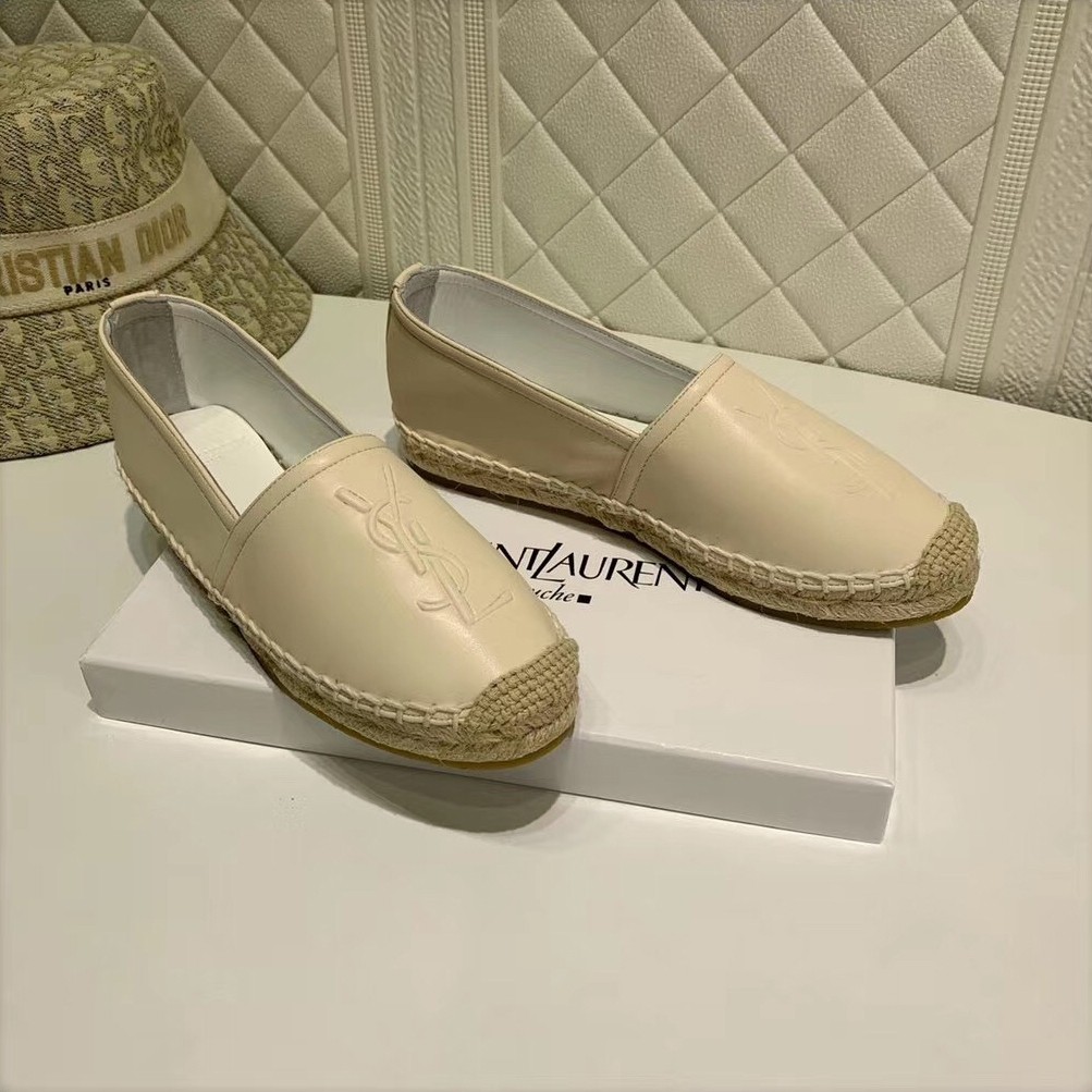 Saint Laurent Monogram Espadrilles In Beige Lambskin